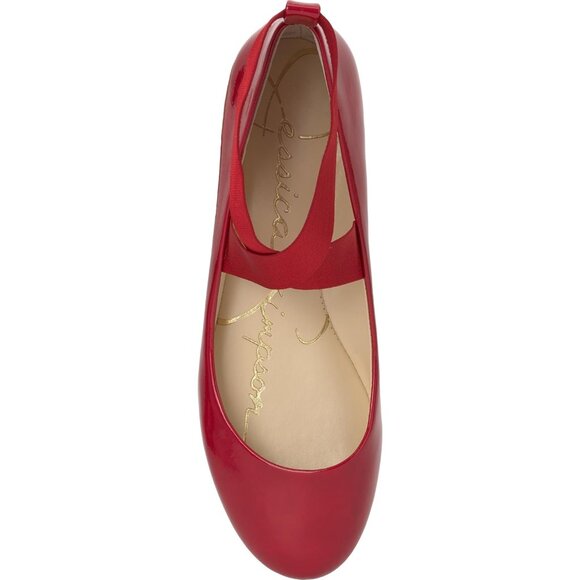 Jessica Simpson Women's Red Muse Faux Leather Ankle Cross Elastic Ballet Flats - Picture 5 of 7
